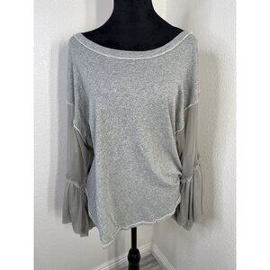 Free People XS/S Womens Blouse Gray & Mesh Bell Sleeves